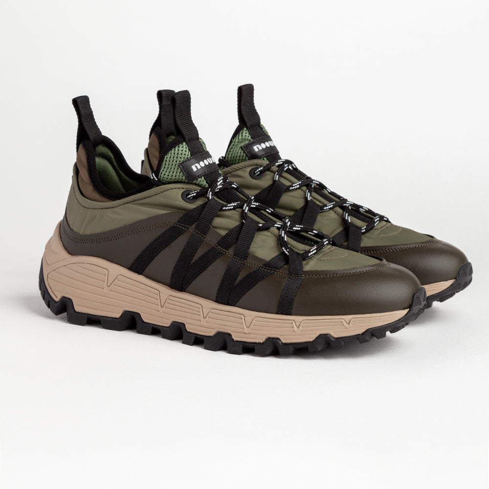 LITH 2641 LOW SNEAKER IN LEATHER AND GREEN MILITARY REFLECTIVE NYLON